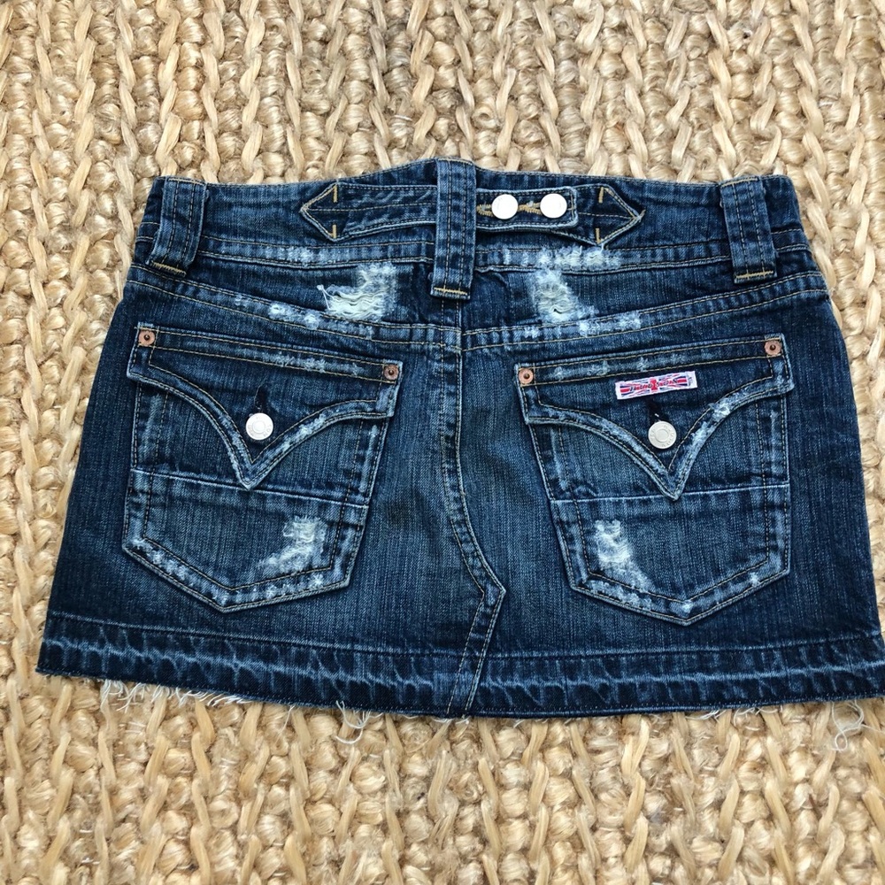 Hudson Jeans Vintage Y2K Distressed Denim Mini Skirt Flap Pockets